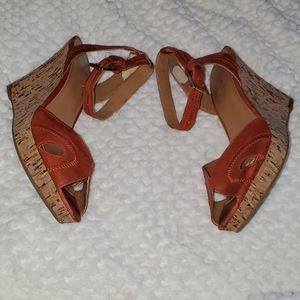 Nine West S 9M Maroon  Leather /Tan Cork Wedges